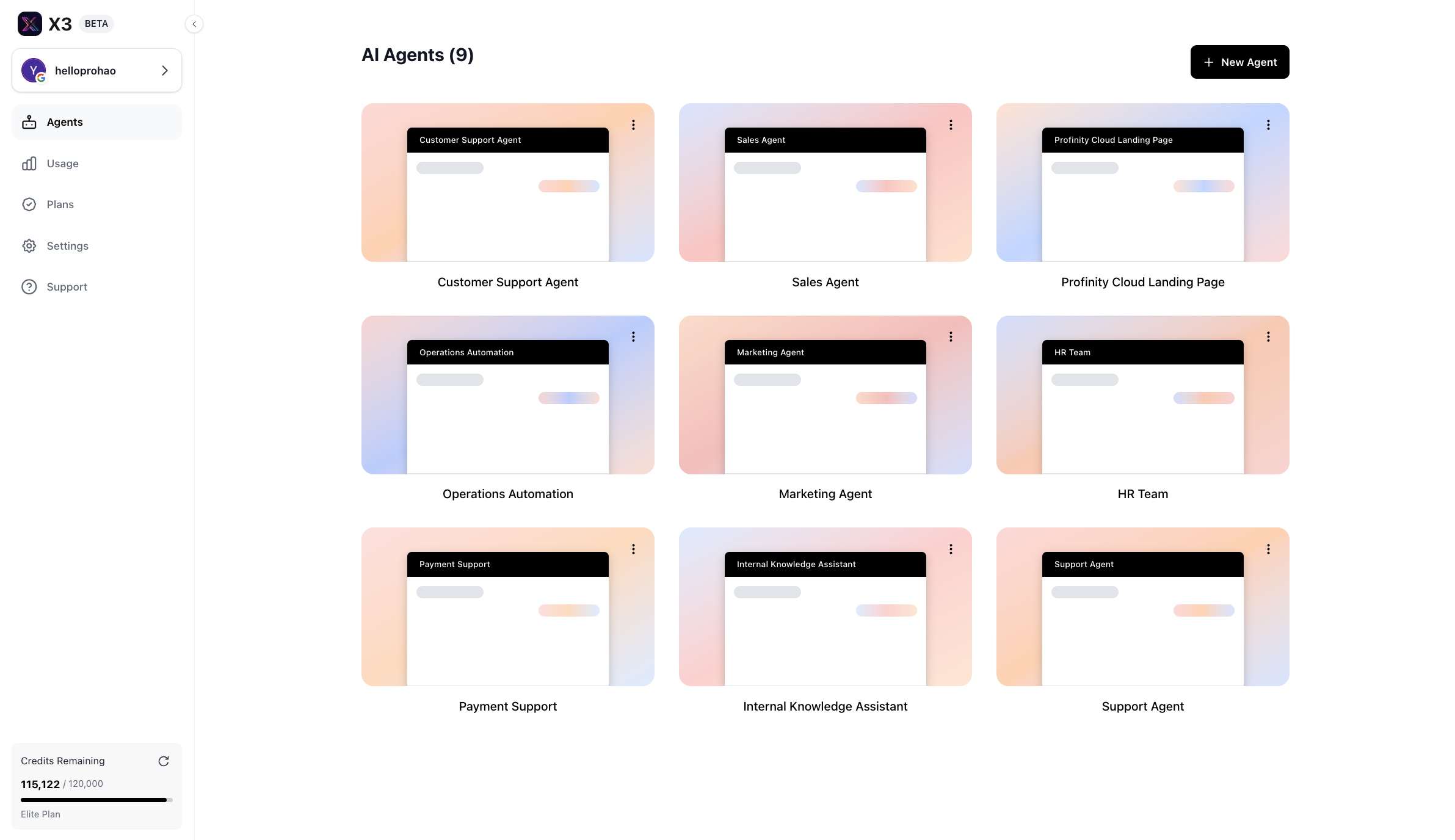 Agents page screenshot